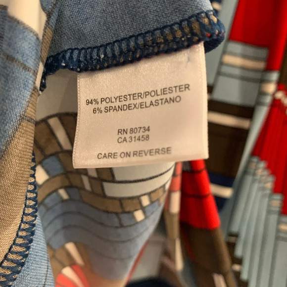 BCBG Maxazria Red White and Blue Geometric Halter Dress Packable - Picture 5 of 6